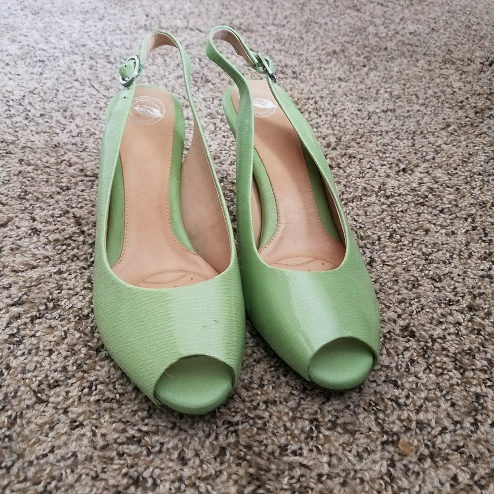 Mint green peep toe heels